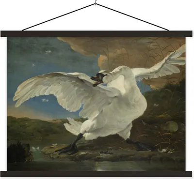 Produktbild von MuchoWow® Textilposter Der bedrohte Schwan - Gemälde von Jan Asselijn 40x30 cm mit schwarzem Rahmen - Dekorationen