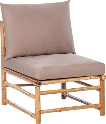 Produktbild von BELIANI Sessel Hellbraun und Taupe Bambusholz ohne Armlehnen mit Auflagen Kissen Boho Rustikal Modularer Gartensessel Outdoor Terrasse Ausstattung