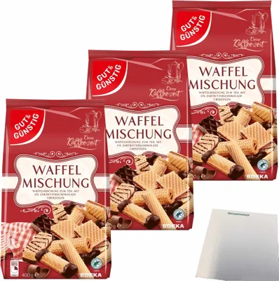 Produktbild von Gut & Günstig Waffelmischung Gebäck 3er Pack (3x400g Packung)  + usy Block