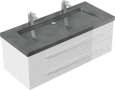 Produktbild von Badmöbel Waschplatz Granit G654 "YAMO 130" 2 Hahnlöcher weiß Hochglanz