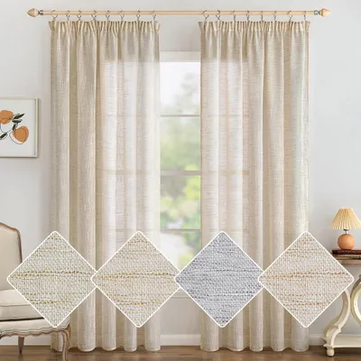 Zdjęcie produktu dla Solidchoice - Zestaw 2 białych, lnianych zasłon z falbaną, 140 x 215 cm