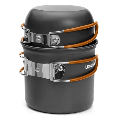 Produktbild von Camping Kochgeschirr Set Tragbar Outdoor Geschirr Set Aluminium Faltbare Camping Topf Kochtopf für 1-2 Personen Picknick Camping Wandern