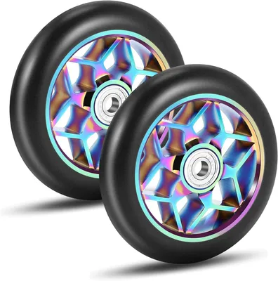 Immagine prodotto di Ruote Stuntroller da 110 mm, in PU, con cuscinetti a sfera, confezione da 2 pezzi, colore nero, per scooter da freestyle
