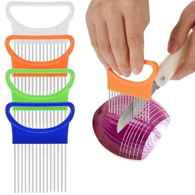 Productafbeelding van Uienhouder Set - Snijhulp Keuken - Gelijkmatig Snijden - Roestvrij Staal - 4 Stuks - Multicolor