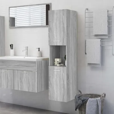 Produktbild von The Living Store Badezimmerschrank Grau Sonoma 30x30x130 cm Holzwerkstoff