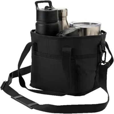 Immagine prodotto di INF Borsa porta tazza da campeggio in nylon con manico - Custodia portatile per tazze 21cm x 21cm x 20cm per viaggio e campeggio Nero