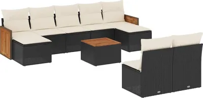 Produktbild von vidaXL 10-tlg. Garten-Sofagarnitur mit Kissen Schwarz Poly Rattan