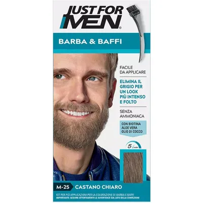 Immagine prodotto di Just For Men colore per barba e baffi M25 castano chiaro naturale – copertura dei capelli grigi 28g