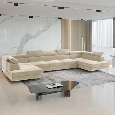 Produktbild von Masseno Ecksofa URMANO mit Schlaffunktion U-Form, Sofa mit Bettkasten, Wohnzimmersofa, Couch, Soffa, Bettsofa, Couchgarnitur- Creme, MONOLITH 04