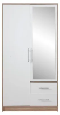 Produktbild von Drehtürenschrank / Kleiderschrank Hannut 13, Farbe: Weiß / Eiche - Abmessungen: 190 x 100 x 56 cm (H x B x T)