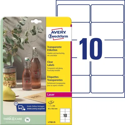 Produktbild von Etiketten 96x50,8 mm 25 Blatt/250 Etiketten transparent Packung mit 5 Stück