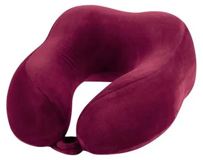 Zdjęcie produktu dla Poduszka podróżna kołnierz 27×24 cm z pianki termoplastycznej – welurowy pokrowiec bordo