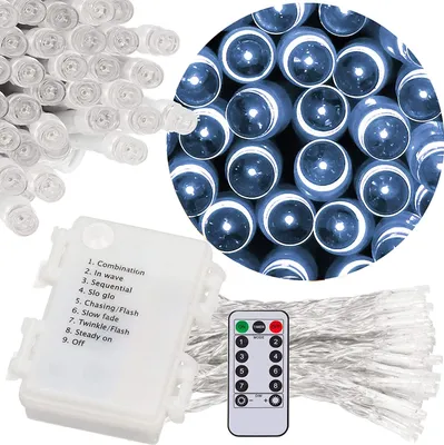 Produktbild von SPRINGOS LED-Lichterkette Weihnachtsbaumbeleuchtung 100 LEDs 8 Funktionen 10,5 m Batterie Outdoor Indoor Kaltweiß