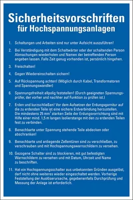Produktbild von Dreifke® Schild I Aushang Sicherheitsvorschriften für Hochspannungsanlagen, K...