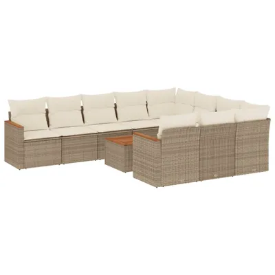 Produktbild von 11-tlg. Garten-Sofagarnitur mit Kissen Beige Poly Rattan