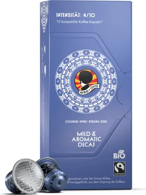 Produktbild von AFRO COFFEE Mild & Aromatic Decaf Premium Kaffee Kapseln 10 Stück - Fairtrade Arabica entkoffeiniert Kaffeekapseln von AFRO COFFEE