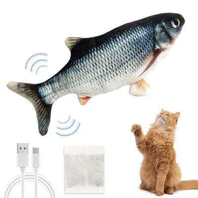 Produktbild von Katzenspielzeug Fisch Elektrisch mit Katzenminze - Interaktives Simulation Waschbares Plüsch Fischspielzeug, Aufladbarer