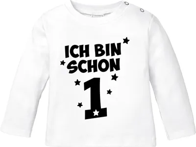 Produktbild von Baby Langarm-Shirt 1. Geburtstag Spruch Ich bin schon 1, Geburtstagsshirt Jungen Mädchen Baumwolle MoonWorks® weiß 92/98 (16-24-Monate)