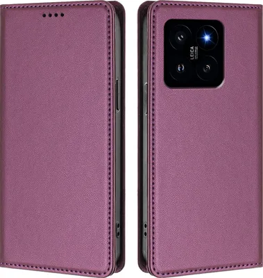 Image de Etui en cuir pour Xiaomi 14, étui magnétique en cuirPolyuréthaneavec support Violet