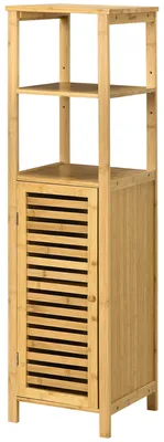 Obrázek produktu pro Vysoká skříňka do koupelny s lamelovými dvířky | Barva: Hnědá | Rozměry: 29,9 x 32,9 x 120 cm
