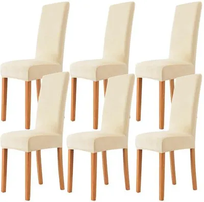 Produktbild von Unyqoos® Samt-Stuhlhussen – waschbar, dehnbar (Polyester/Elasthan), perfekte Passform & Schutz vor Schmutz, universell passend für Esszimmer, Hochzeit, Bankett