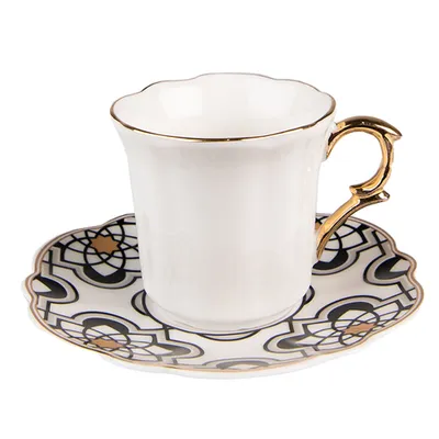 Zdjęcie produktu dla Clayre & Eef Filiżanka ze spodkiem 95 ml Biała czarna porcelana