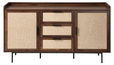 Image de CALICOSY - Buffet 2 portes 3 tiroirsReproduction noyer et façades en tissu L140 cm - JETSON