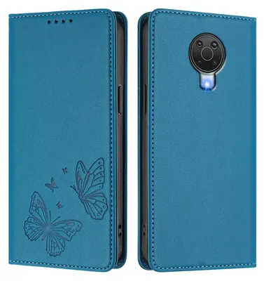 Obrázek produktu pro Kožené pouzdro pro Nokia G20 /Nokia G10 /Nokia 6.3, motýlí ražbou, peněženkové flip pouzdro se stojánkem Modrá