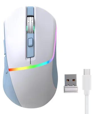 Productafbeelding van Gamingmuis met RGB-verlichting, 7200 DPI, 6 knoppen, 3 verbindingsmodi (Witblauw)