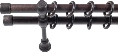 Produktbild von SN Deco - Stilgarnitur Gardinenstange Vorhangstange Cafiro, Holz, 28mm, 2-Lauf, Komplettset mit Ringen, Farbe Wenge 120cm
