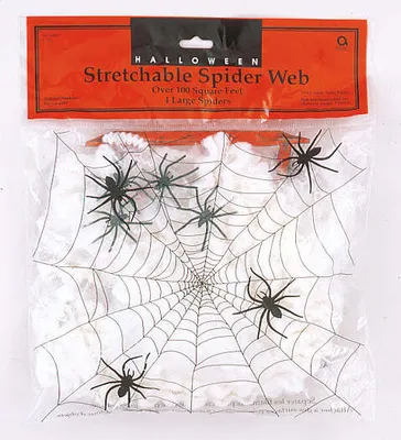 Produktbild von Amscan Halloween Dekoration Spinnennetz Set inklusive 4 Spinnen, 57g Gewicht
