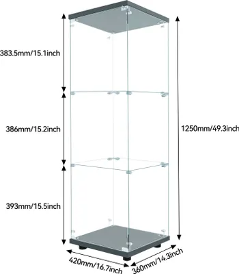 Zdjęcie produktu dla Trójwarstwowa szklana gablota z oświetleniem LED, czarna, elegancka szklana gablota do eksponowania skarbów