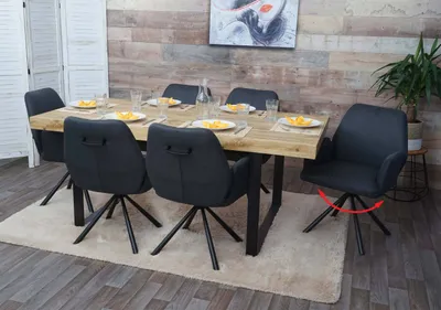 Immagine prodotto di set di 6 sedie da pranzo HWC-H71, sedia da cucina poltrona sedia, girevole auto posizione tessuto / acciaio tessile ~ grigio scuro