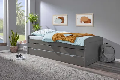 Produktbild von Funktionsbett "Lena I" aus Holz in Grau. Abmessungen (BxHxT) 205x63x98 cm