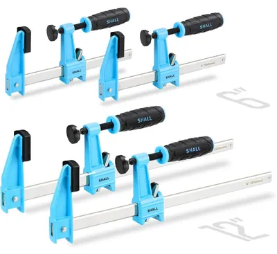Productafbeelding van SHALL Klemset, 4 stuks (2x 150mm, 2x 300mm) met een klemkracht van 272 kg, roestvrij staal, voor het nauwkeurig vastzetten van houtbewerkingsmaterialen