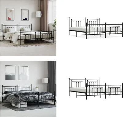 Produktbild von vidaXL Bettgestell mit Kopf  und Fußteil Metall Schwarz 193x203 cm - Bettgestell - Bettgestelle - Bettrahmen - Bett
