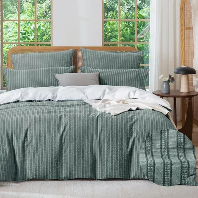 Produktbild von Bettwäsche-Set 200x200 cm Baumwolle Jacquard Dunkelgrün 3-teilig