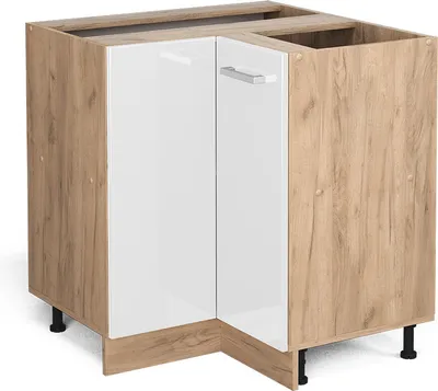 Produktbild von Vicco Eckunterschrank R-Line, 75.6 cm ohne Arbeitsplatte, Weiß Hochglanz/Goldkraft Eiche