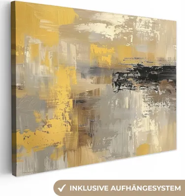 Produktbild von MuchoWow® - Leinwandbilder - Abstrakt - Gelb - Modern - Beige, Wandbild, Wanddeko Bilder Wohnzimmer, 80x60 cm