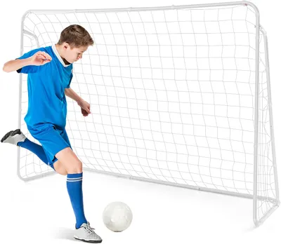 Image de COSTWAY but de football, but de football résistant aux intempéries avec filet & cadre robuste, buts de football, mur de but 215 x 152 x 76 cm, pour les loisirs & l'entraînement