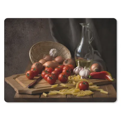 Produktbild von MuchoWow® Mauspad Mousepad Schneidebrett - Gemüse - Stillleben - Pasta - Aus - Tomate - Schneidebrett 23x19 cm - Mousepads - Maus Mat - Pad - Mausunterlage - Schreibtischunterlage - Mauspad