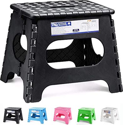 Tritthocker Klappbar Klapphocker Faltbar Höhe 28cm für Kinder und Erwachsene Bade Küchen - Schwarz