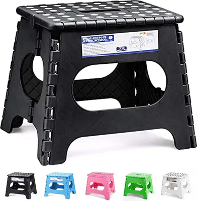 Produktbild von Tritthocker Klappbar Klapphocker Faltbar Höhe 28cm für Kinder und Erwachsene Bade Küchen - Schwarz