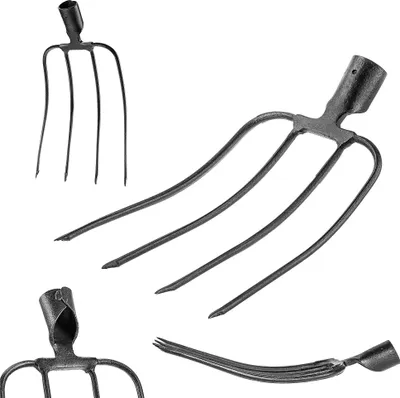 Produktbild von KADAX Steingabel ohne Stiel, Kartoffelgabel aus Stahl, Rübengabel, Drahtgabel, Kartoffelforke, Spatengabel, Mistgabel, Mistforke, Heugabel, Grabgabel (Schwarz 4 Zinken)