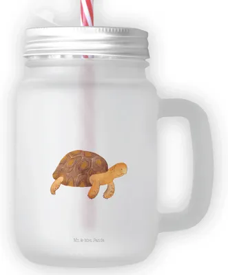 Produktbild von Mr. & Mrs. Panda Glas Schildkröte Marschieren - Transparent - Geschenk, Lieblingsmensch, Motivation, Schildkröten, Becher mit Strohhalm, Cocktailglas, Abenteuer, Meer