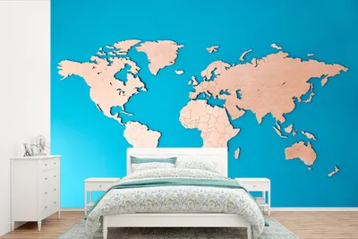 Produktbild von Weltkarte Wandbild Holz Blau 525 x 350 cm