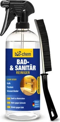 Produktbild von bio-chem Bad- & Sanitärreiniger mit Fugenbürste – 750 ml – Kalkentferner & Badreiniger Spray für Dusche, WC, Fliesen, Waschbecken – inkl. Reinigungsbürste für Fugen & Rillen