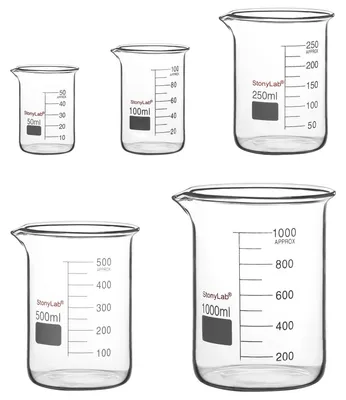 Bechergläser-Set, Borosilikatglas, 5 Größen 50–1000 ml