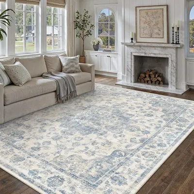Immagine prodotto di Tappeto vintage per soggiorno, 200x300 cm, blu, lavabile, in poliestere