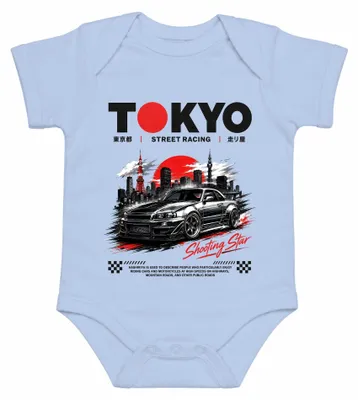Productafbeelding van Tokyo straatracen, Shooting Star, JDM Japan, Skyline, Y2K, drift, tuning, babybody, hemelsblauw, maat 0/3